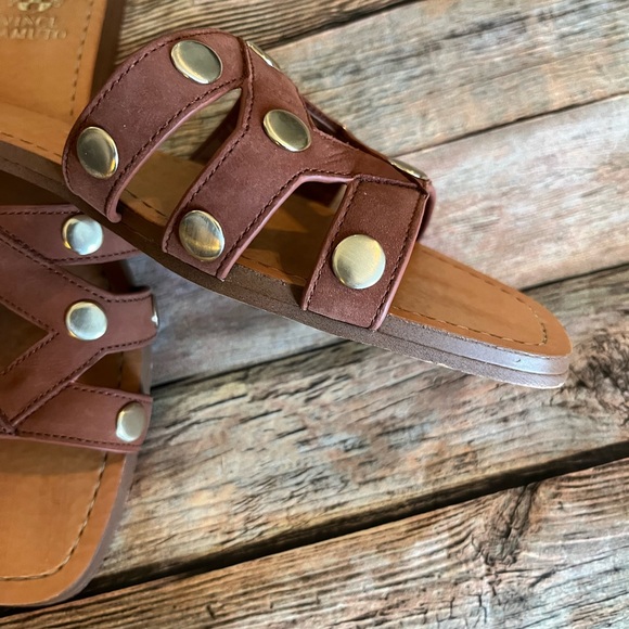 Vince Camuto Brown Studded Flat Slip On Sandals Size 9.5 - Picture 7 of 8